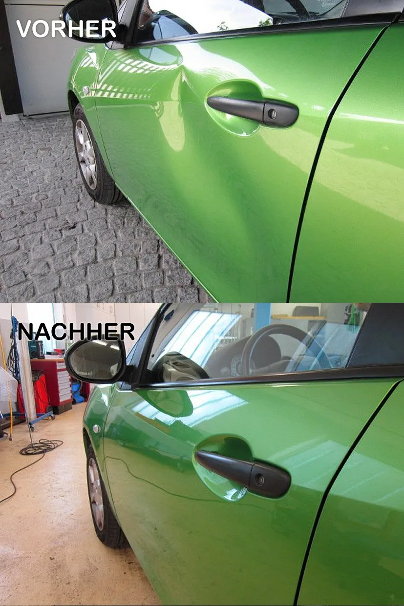 Vorher-Nachher-Collage einer Dellenreparatur