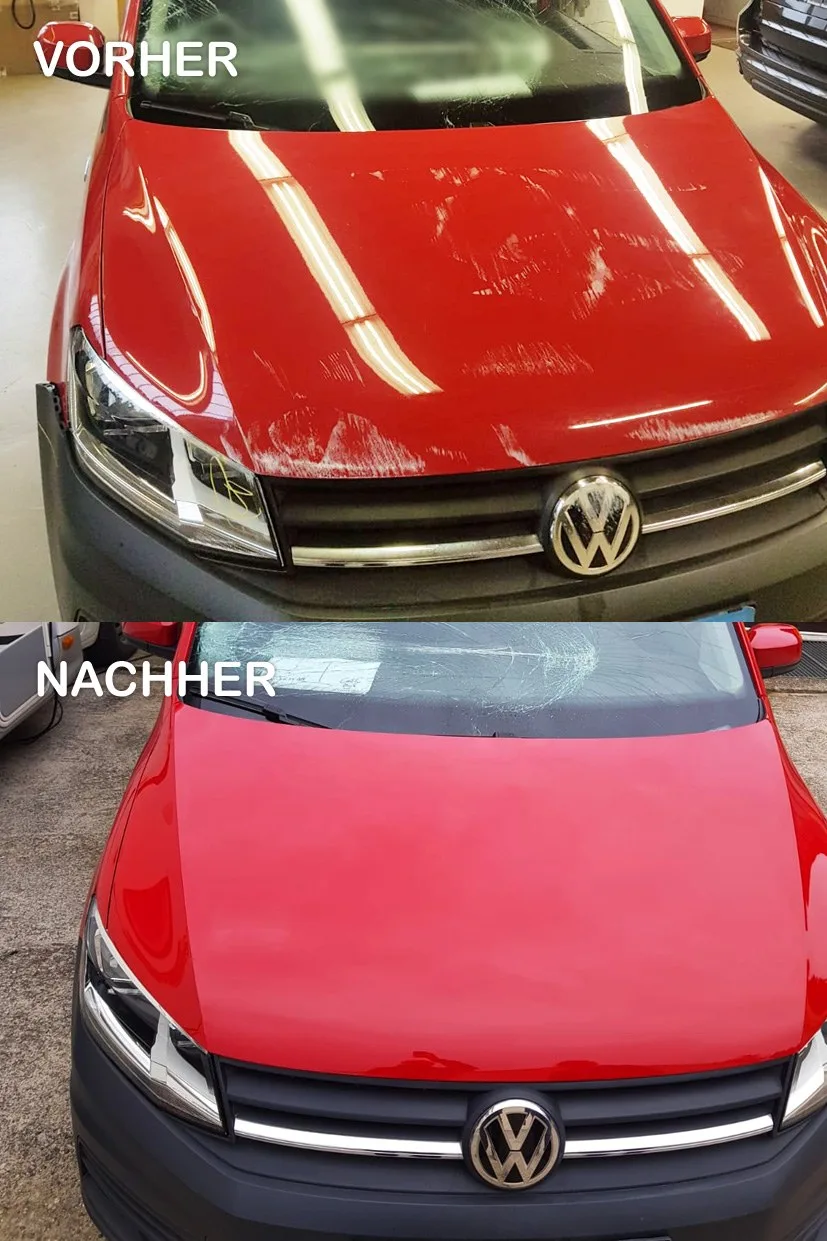 Vorher-Nachher-Collage eines bearbeiteten Hagelschadens